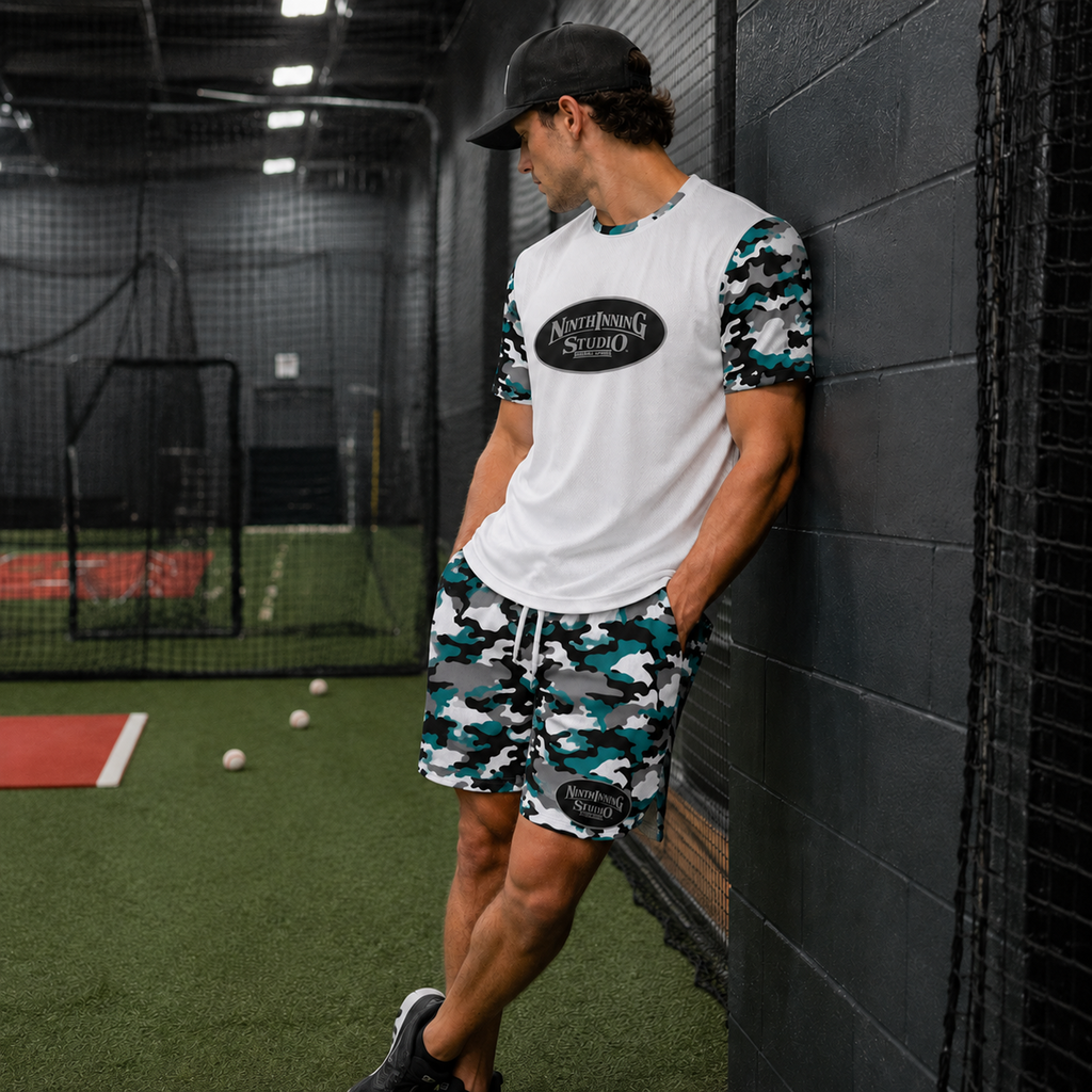 Ninth Inning Studio Teal/Black Camo Men's Premium Mesh Performance Tee