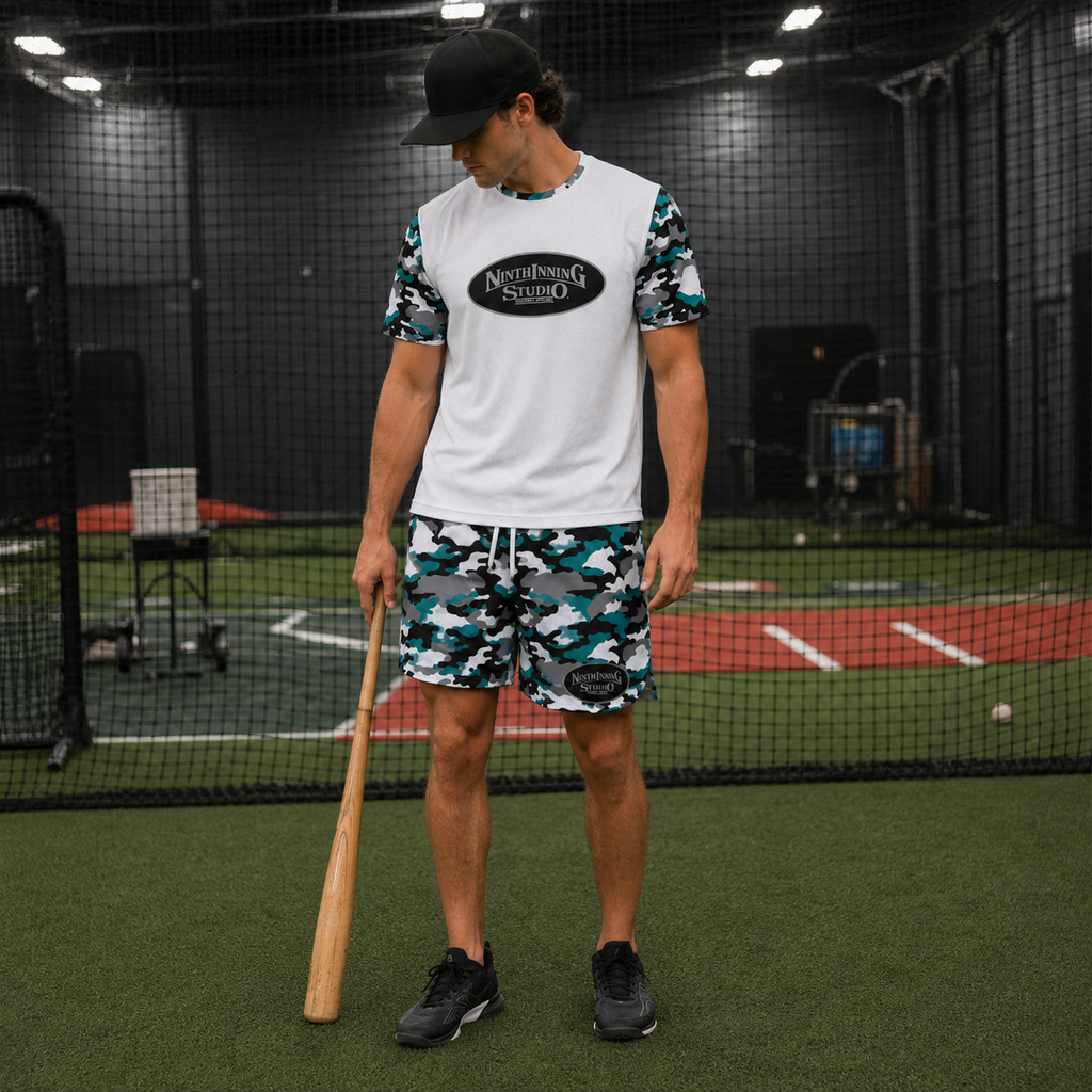 Ninth Inning Studio Teal/Black Camo Men's Premium Mesh Performance Tee