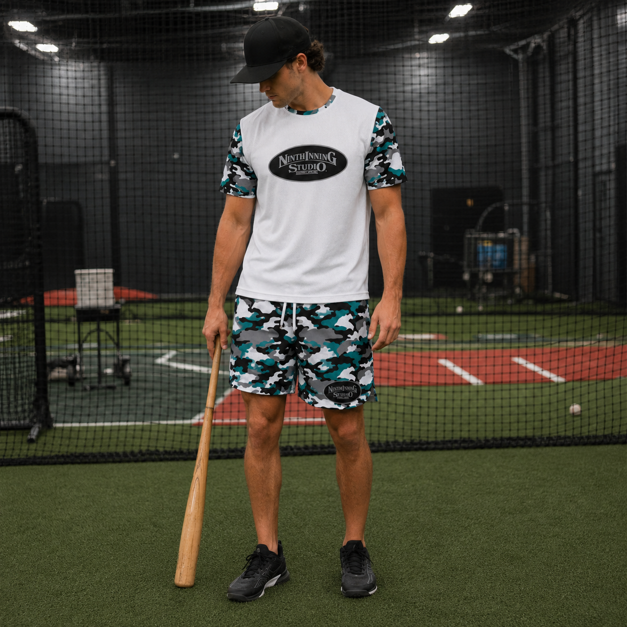 Ninth Inning Studio Teal/Black Camo Men's Premium Mesh Performance Tee