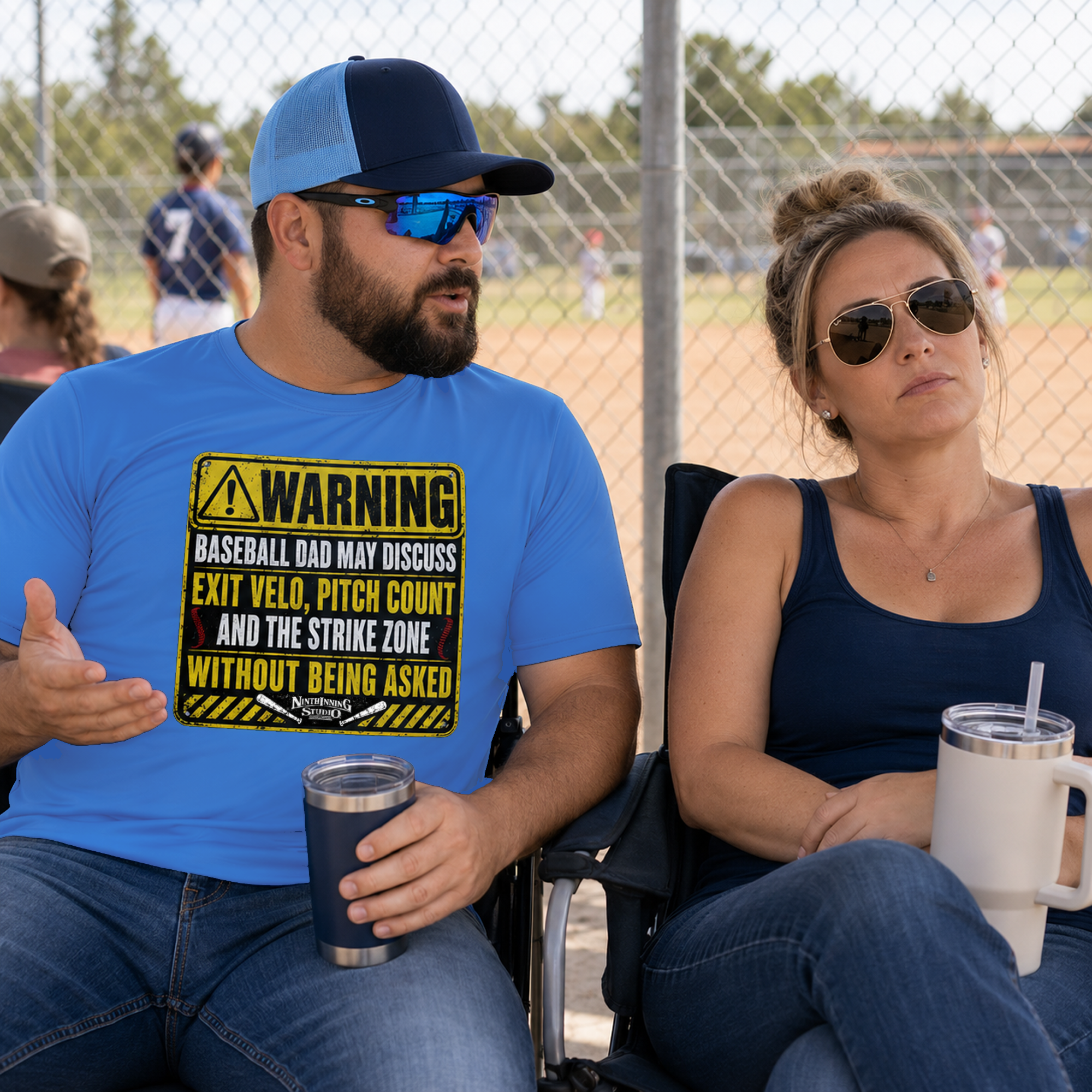 Ninth Inning Studio Warning: Baseball Dad Men’s Milk-Silk Stretch Tee