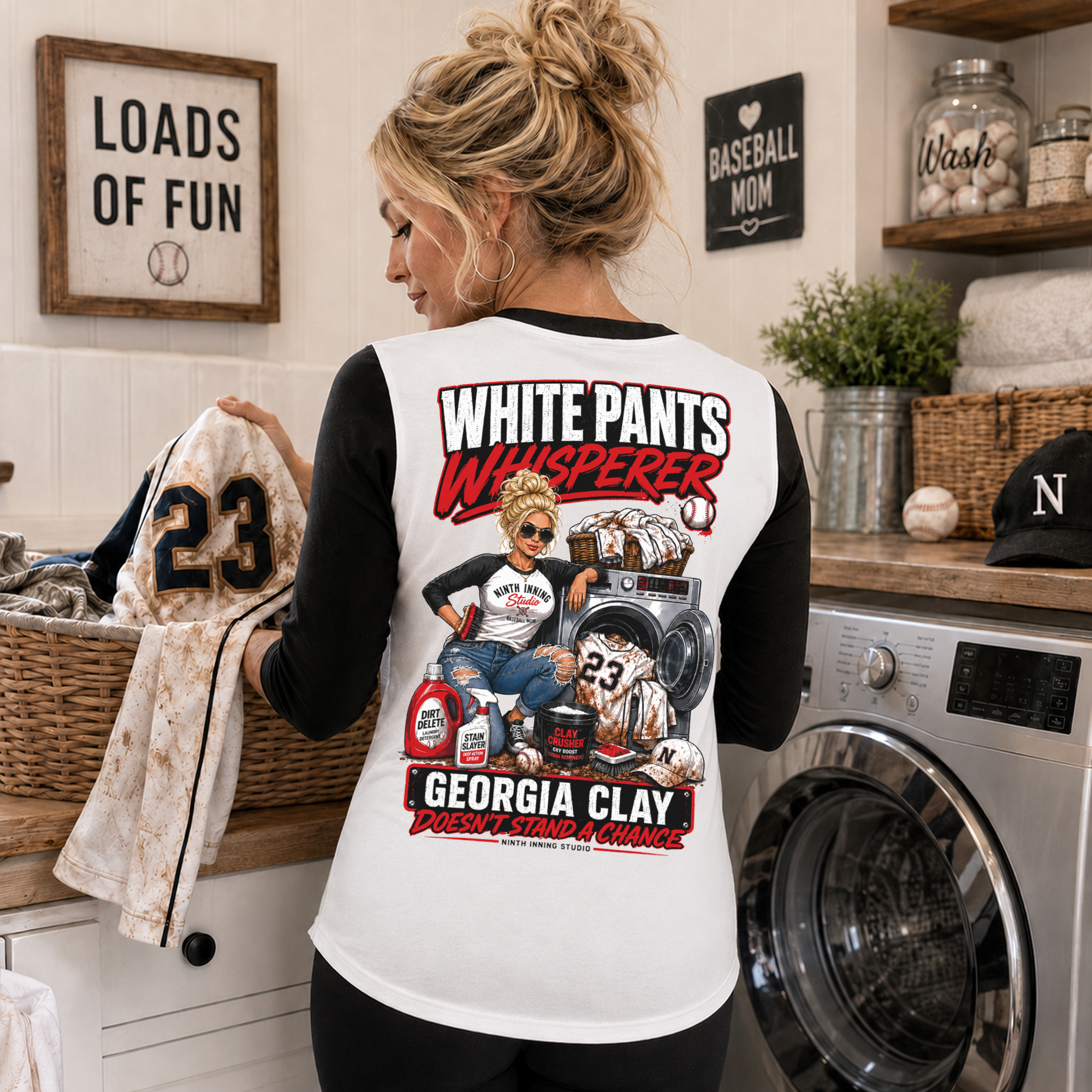 Ninth Inning Studio White Pants Whisperer Women's 1/2 Sleeve Tee-Red/Blonde