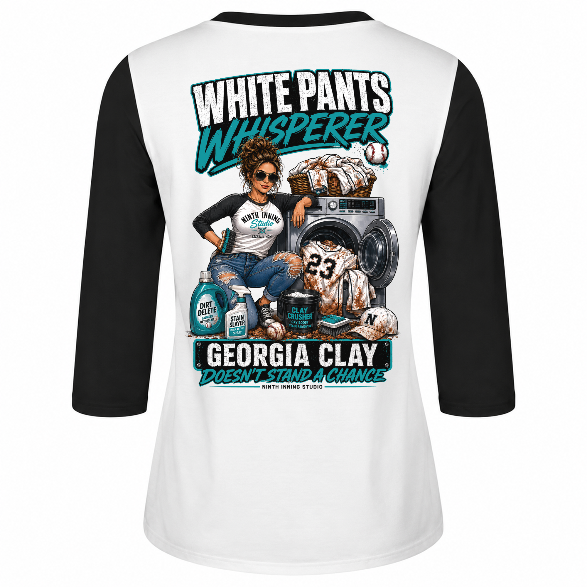 Ninth Inning Studio White Pants Whisperer Women's 1/2 Sleeve Tee-Teal/Brunette