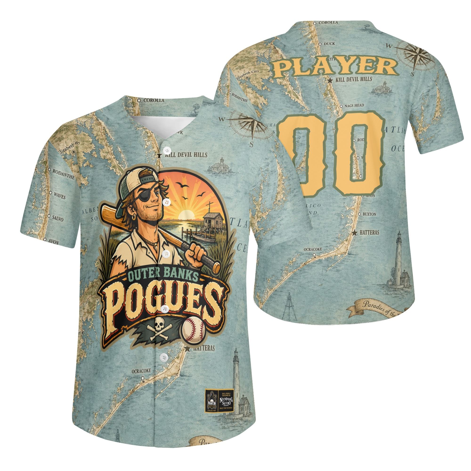 Ninth Inning Studio Outer Banks Pogues Mascot Logo Baseball Jersey