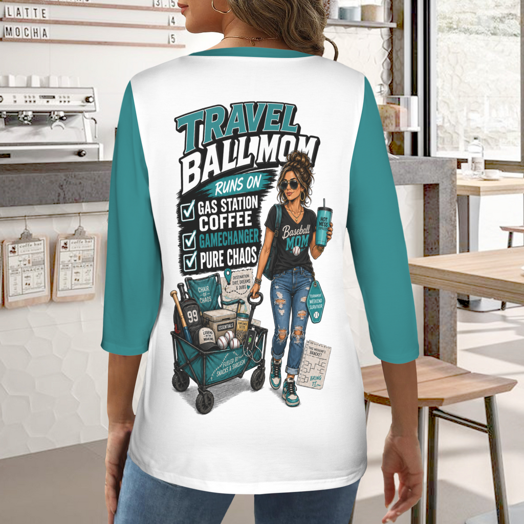 Ninth Inning Studio Travel Ball Mom Runs On Women's Half-Sleeve Tee