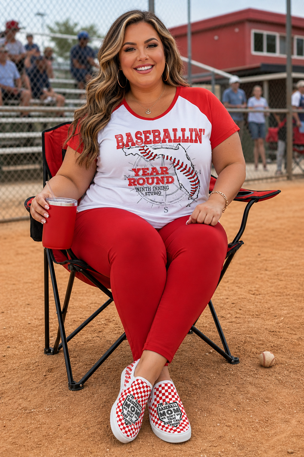 Ninth Inning Studio Baseballin' Women's Round Neck Raglan Sleeve Tee