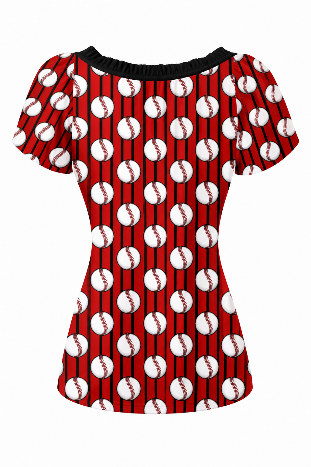 Ninth Inning Studio Baseballs & Pinstripes Women's Puff Sleeve Pleated Blouse
