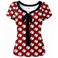 Ninth Inning Studio Baseballs & Pinstripes Women's Puff Sleeve Pleated Blouse