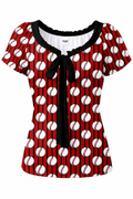 Ninth Inning Studio Baseballs & Pinstripes Women's Puff Sleeve Pleated Blouse