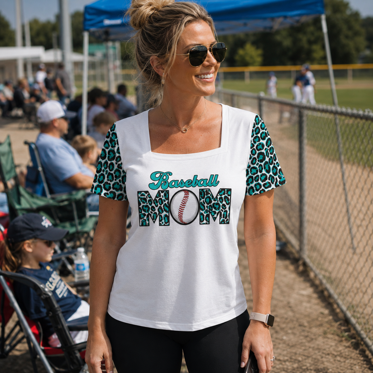 Ninth Inning Studio Baseball Mom Square-Neck Tee