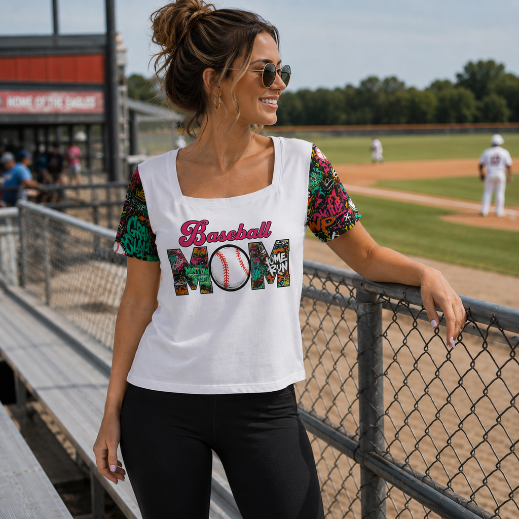 Ninth Inning Studio Baseball Mom Square-Neck Tee
