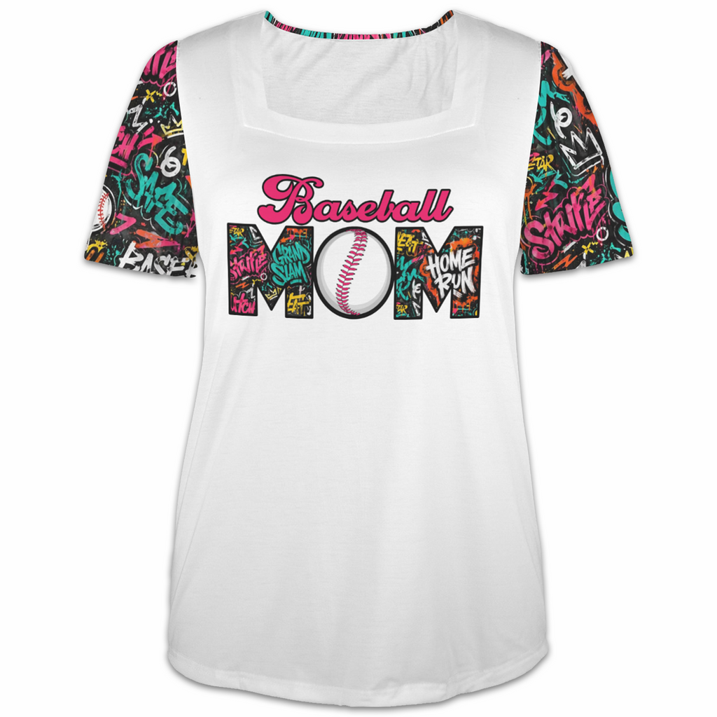 Ninth Inning Studio Baseball Mom Square-Neck Tee