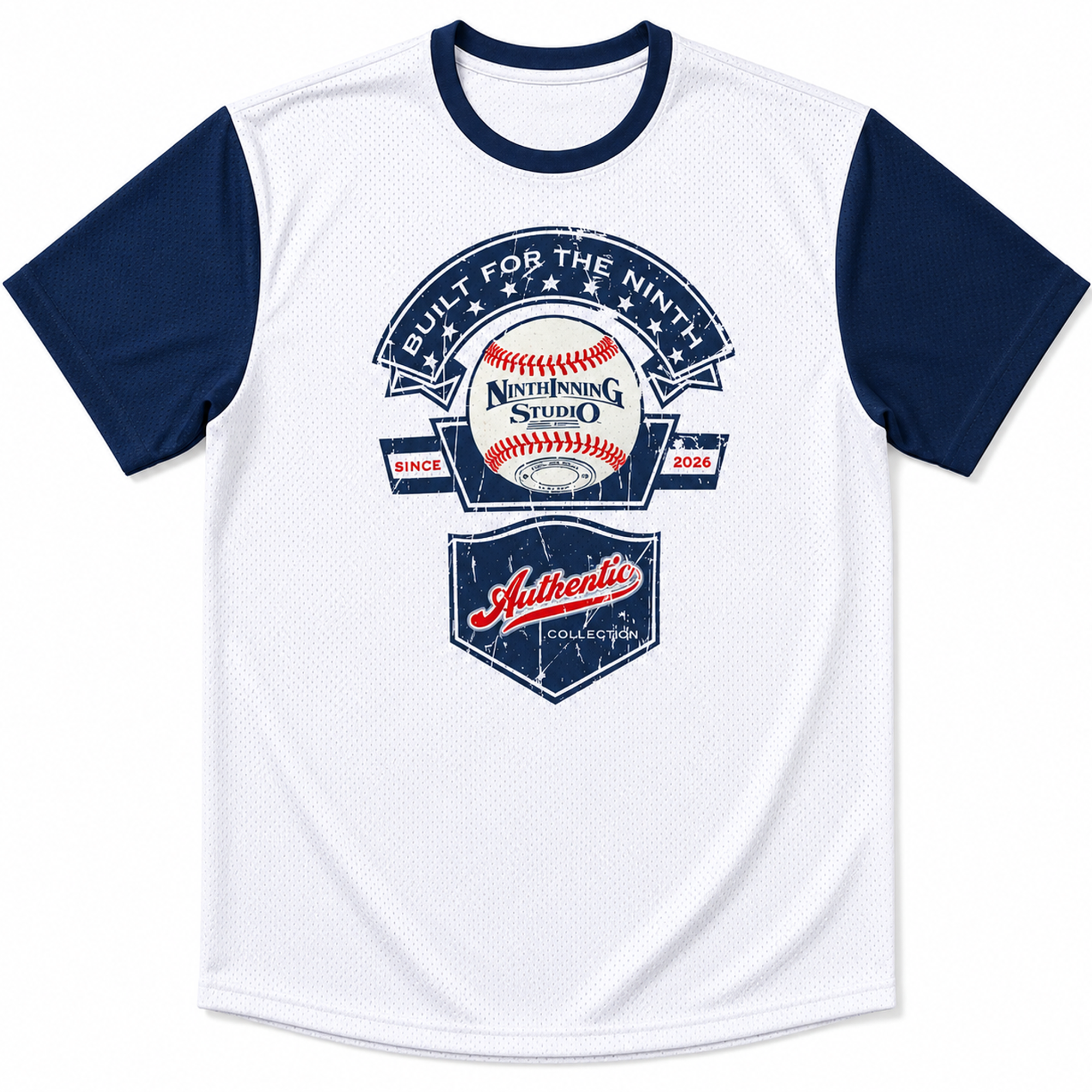 Ninth Inning Studio "Built for the Ninth" Authentic Collection Tee-White/Navy