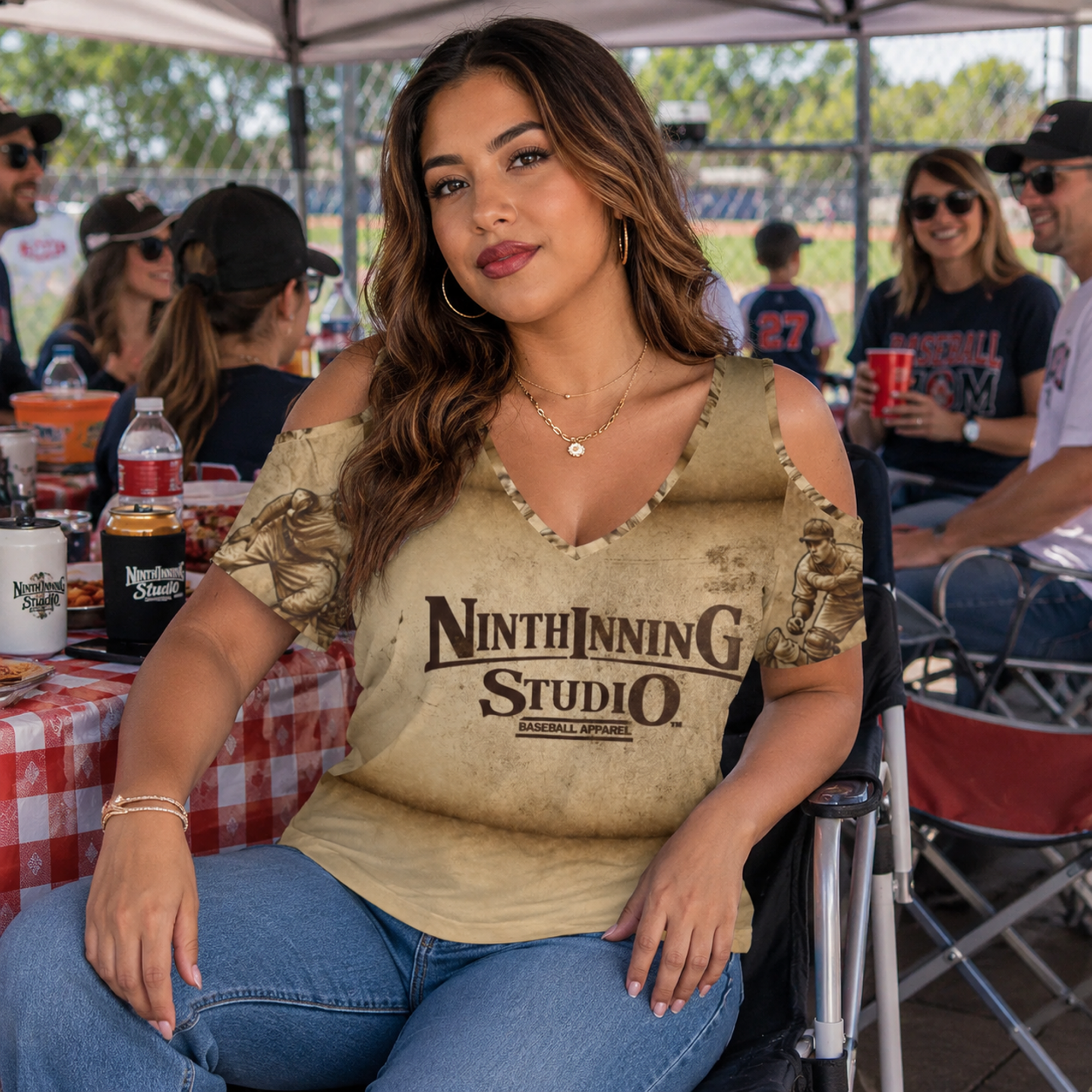 Ninth Inning Studio Vintage Players Women's Cold-Shoulder Tee