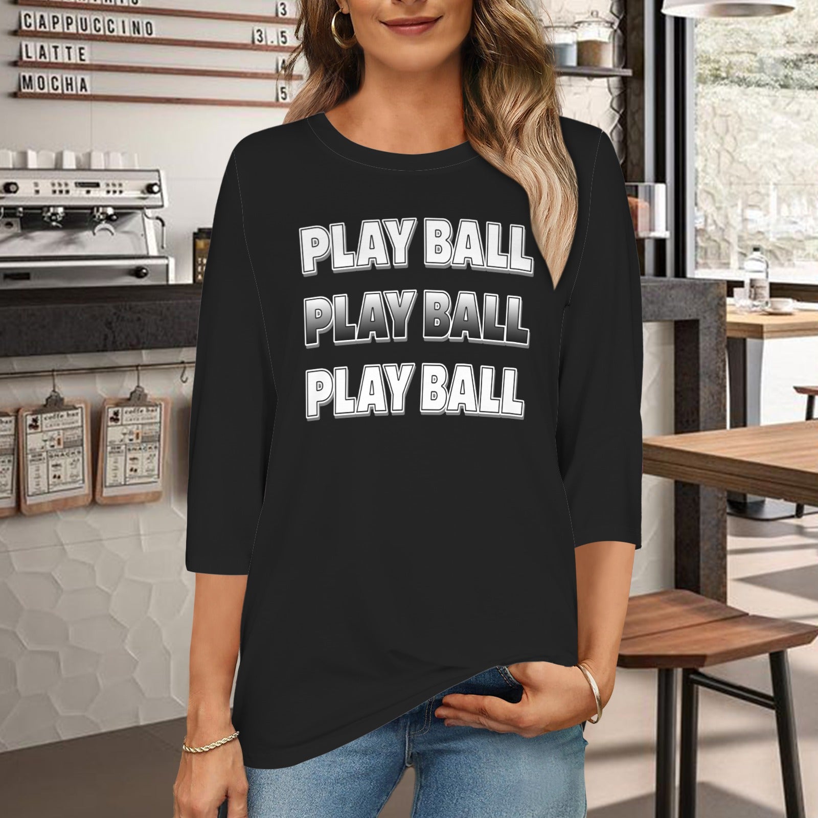 Ninth Inning Studio Playball Purple Women's 3/4 Sleeve Tee