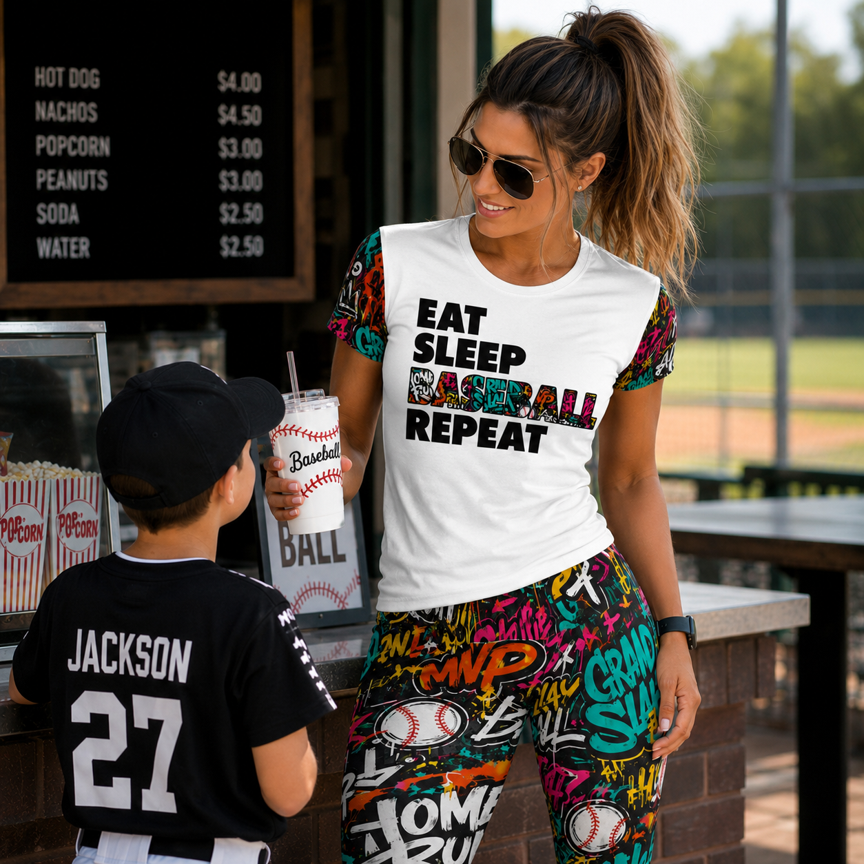 Ninth Inning Studio Eat Sleep Baseball Women's Crewneck Tee-Red-Custom Individualized Women's Crewneck Short Sleeve T Shirts