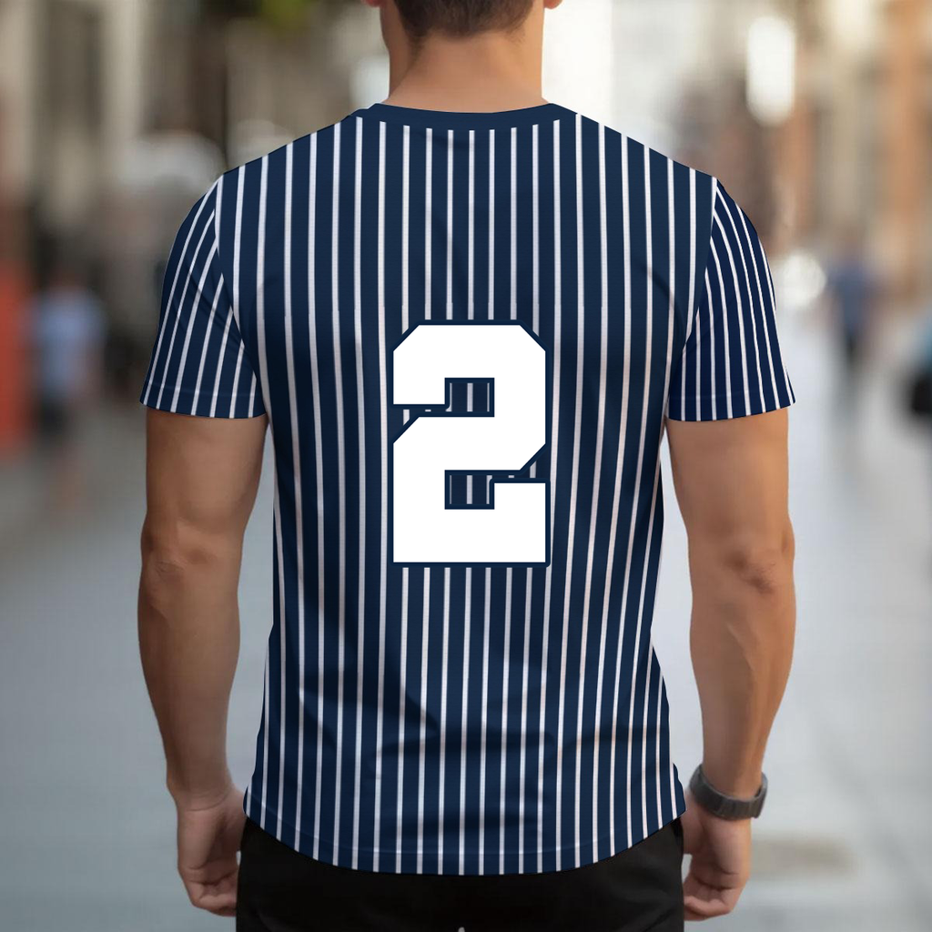 Ninth Inning Studio Logo Men's Premium Performance Tee - Navy/White Pinstripes