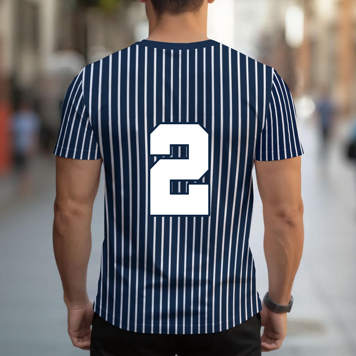 Ninth Inning Studio Logo Men's Premium Performance Tee - Navy/White Pinstripes
