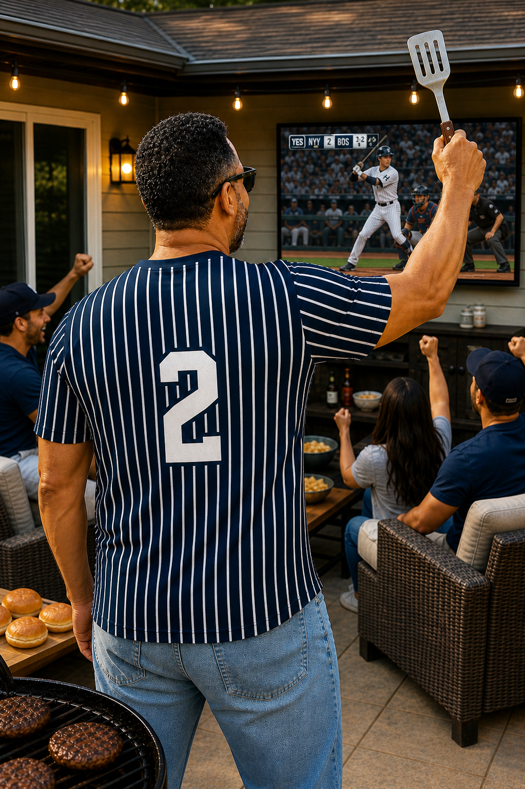 Ninth Inning Studio Logo Men's Premium Performance Tee - Navy/White Pinstripes