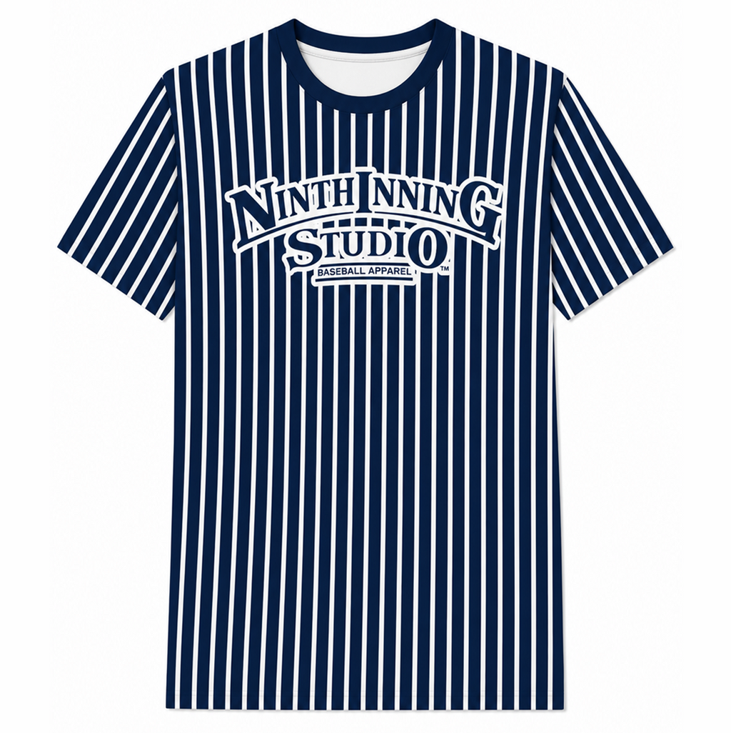 Ninth Inning Studio Logo Men's Premium Performance Tee - Navy/White Pinstripes