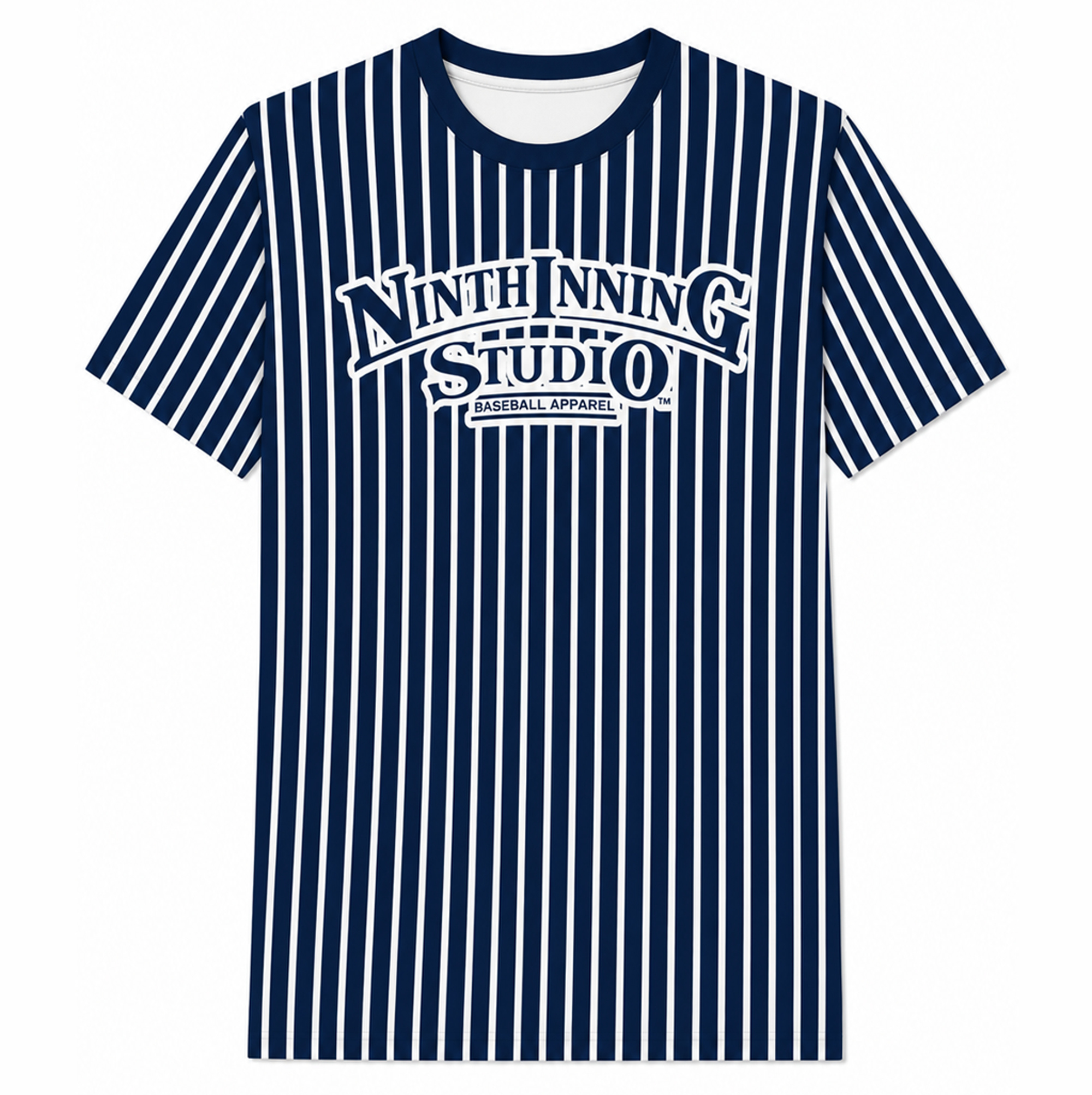 Ninth Inning Studio Logo Men's Premium Performance Tee - Navy/White Pinstripes