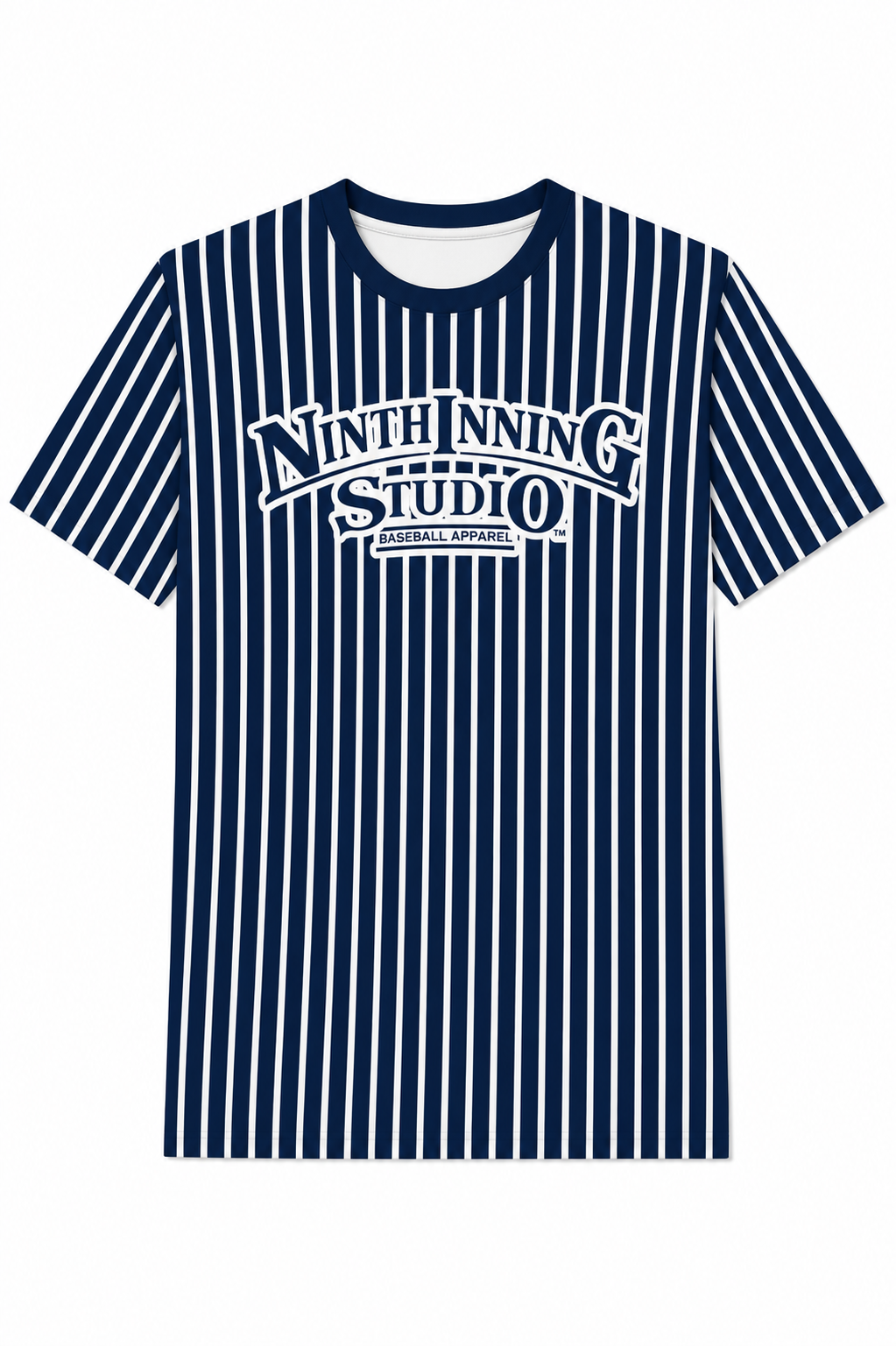 Ninth Inning Studio Logo Men's Premium Performance Tee - Navy/White Pinstripes