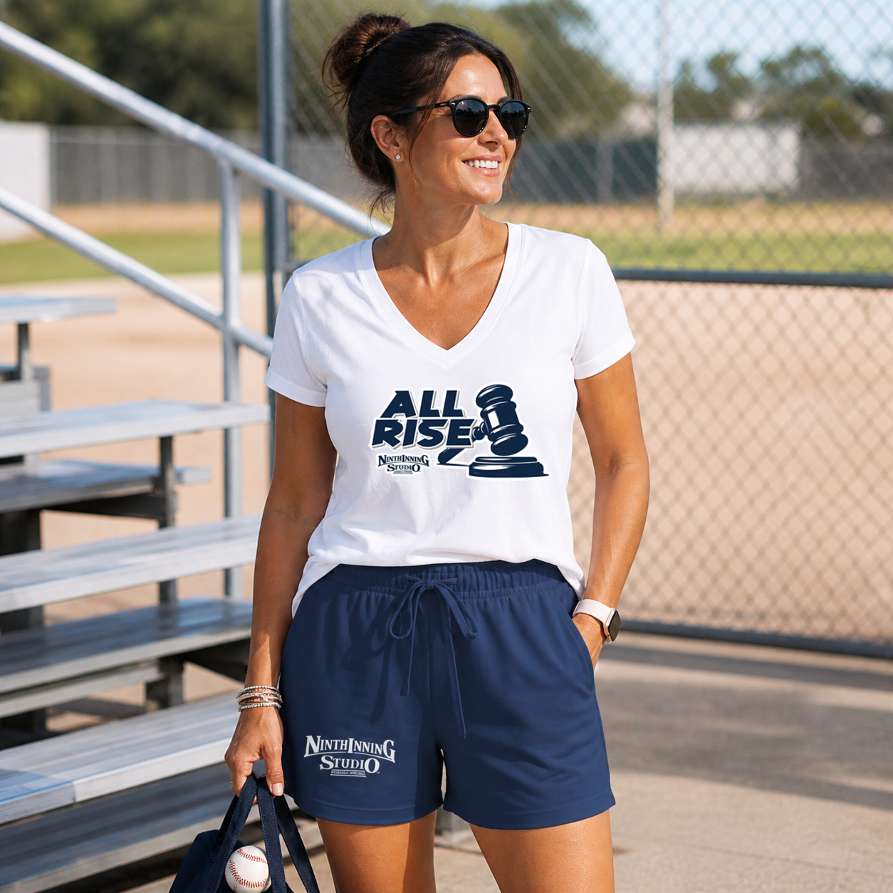 Ninth Inning Studio Women's Elastic Waist Pocket Shorts-Navy